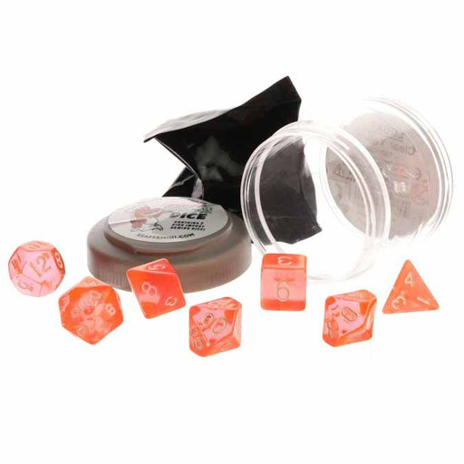 Polyhedral 7-Piece DnD Pizza Dungeon Dice Set - Lucky Clear Orange