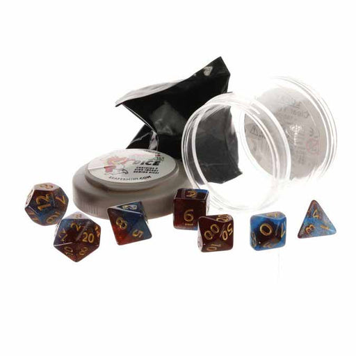 Polyhedral 7-Piece DnD Pizza Dungeon Dice Set - Boss Red & Blue Nebula