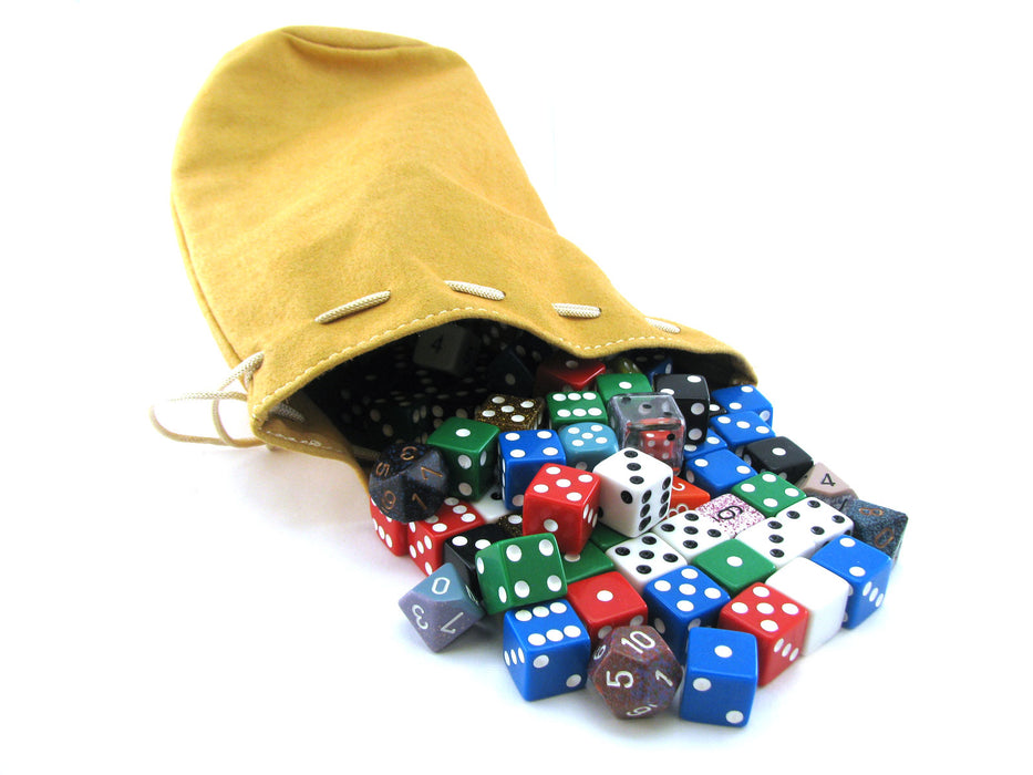 8"x7"x5" Leather Gaming Dice Bag with String-Top Closure and Flat Bottom
