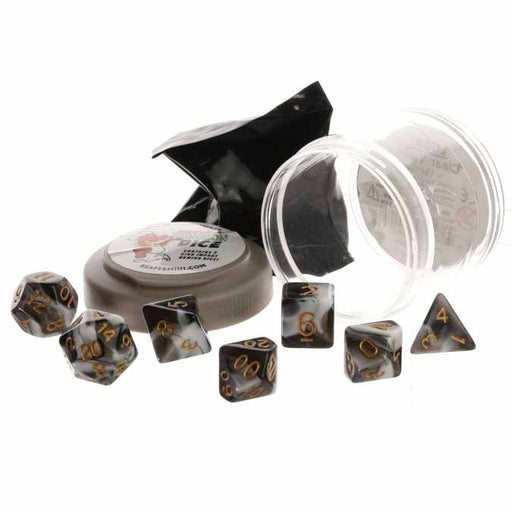 Polyhedral 7-Piece DnD Pizza Dungeon Dice Set - Dual White & Black