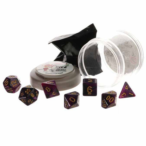 Polyhedral 7-Piece DnD Pizza Dungeon Dice Set - Dual Purple & Black