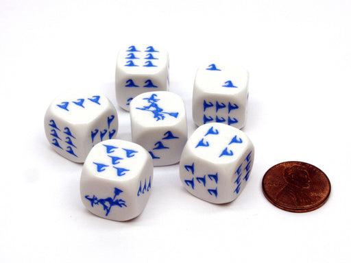 Pack of 6 Witch Halloween Themed 16mm Dice - White with Blue Etches