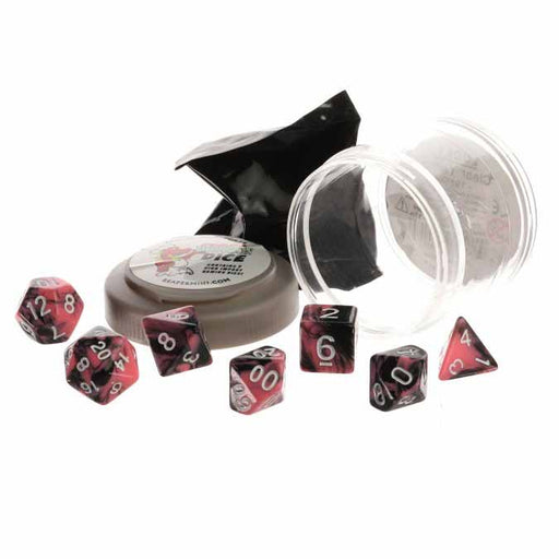 Polyhedral 7-Piece DnD Pizza Dungeon Dice Set - Dual Pink & Black