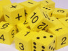 Pack of 50 Yellow 1" 25mm Foam Math Dice - Assorted Function, Spots, and Numbers