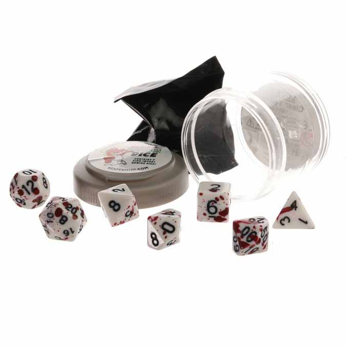Polyhedral 7-Piece DnD Pizza Dungeon Dice Set - Lucky Blood Splatter
