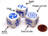 Pack of 3 New Life Symbols 22mm D6 Dice - White with Blue Life Symbol Etches