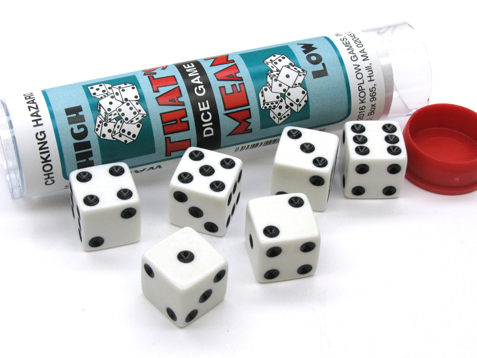 That's Mean Dice Game Set with 5 White Dice Travel Tube and Gaming Instructions