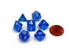 Mini Polyhedral 7 Piece Transparent Dice Set Small 11mm Die - Blue with White