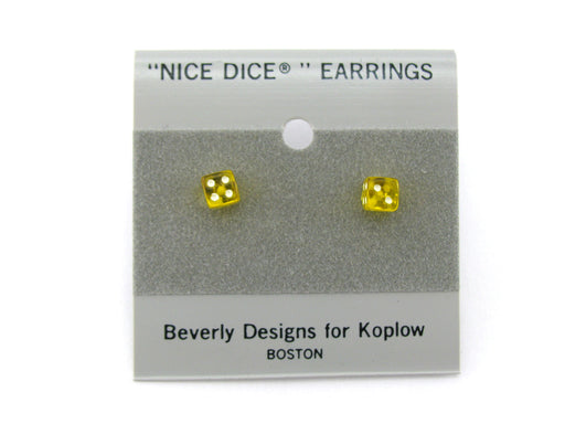 Tiny 5mm Post Stud Dice Earrings - Transparent Yellow with White Pips