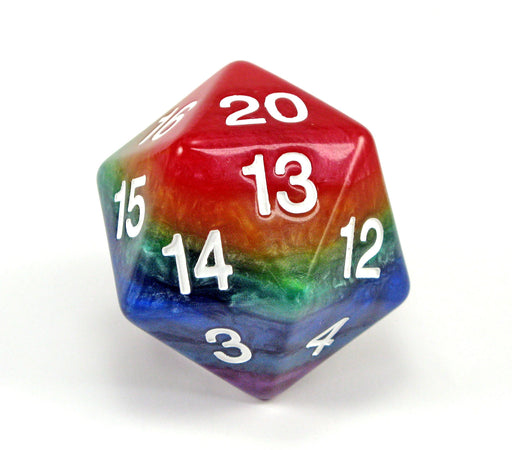 Limited Edition 55mm Countdown D20 Rainbow Dice with White Numbers