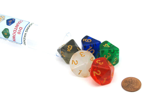 Pack of D10 Countdown 20mm Transparent Dice (1 to 10) - Choose Your Color