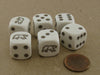 Pack of 6 Bear Dice, D6 16mm Square Edge - White with Brown Pips