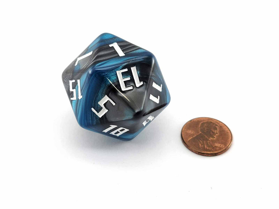 34mm Large 20-Sided D20 Pearlized Koplow Dice, 1 Die - Blue/Black with White