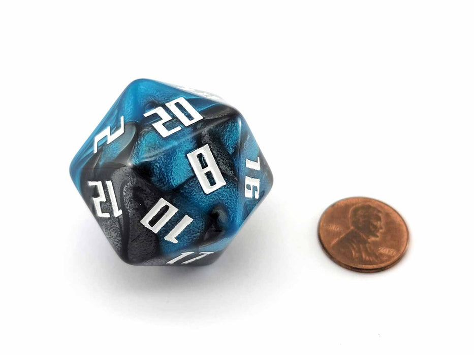 34mm Large 20-Sided D20 Pearlized Koplow Dice, 1 Die - Blue/Black with White