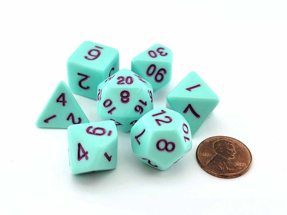 Polyhedral 7-Piece Opaque Dice Set - Mint (Green) with Purple Numbers