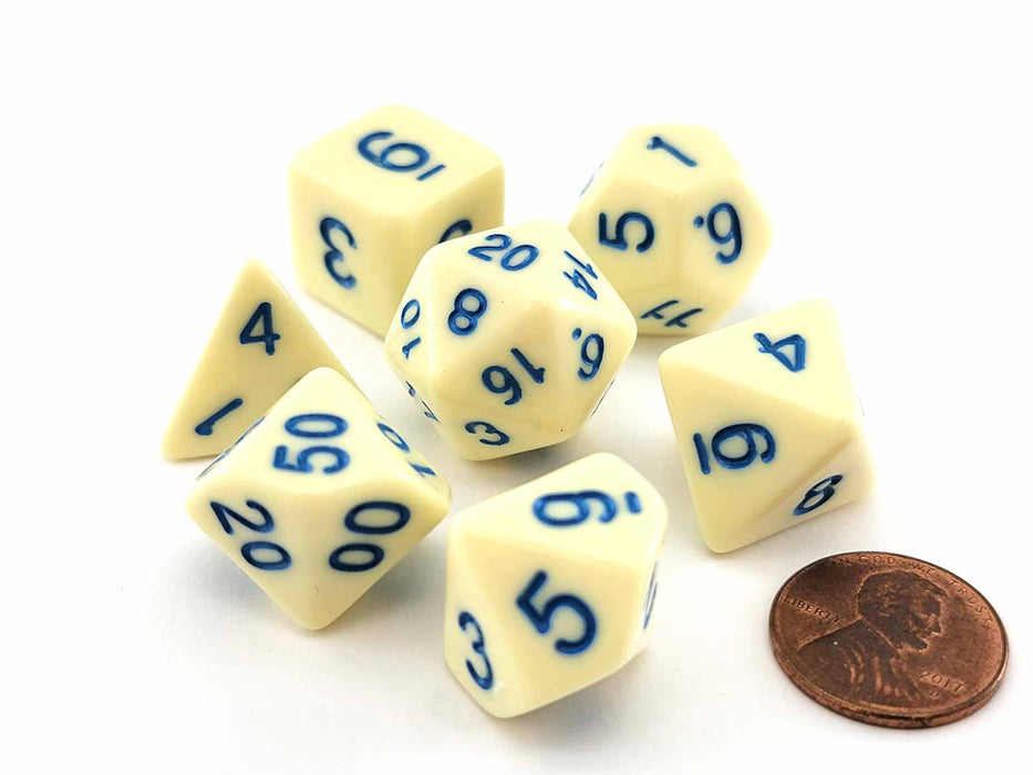 Polyhedral 7-Piece Opaque Dice Set - Lemon (Yellow) with Blue Numbers