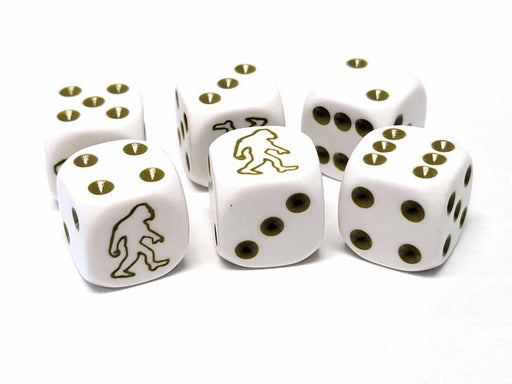 Pack of 6 Sasquatch Dice, D6 16mm - White with Brown Pips