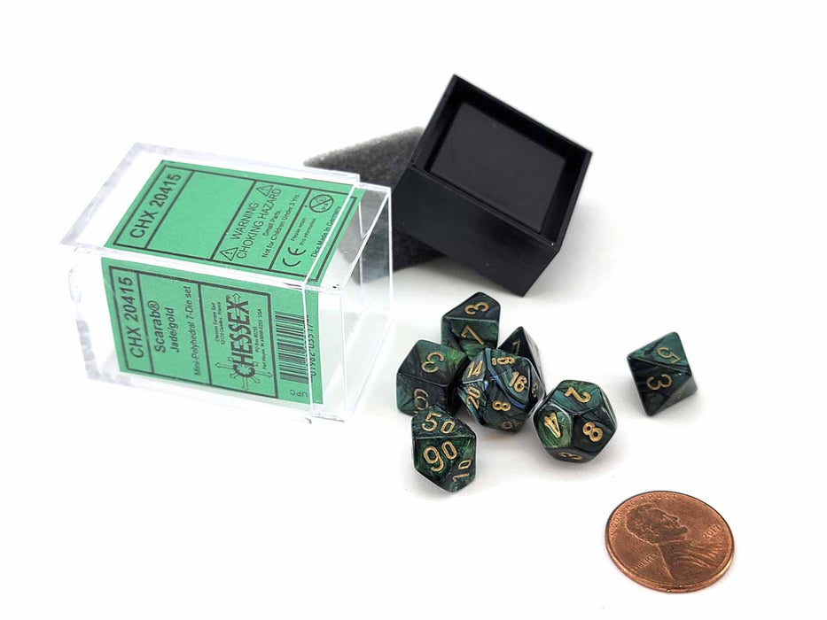 Polyhedral Mini 7-Die Set, Scarab - Jade with Gold Numbers