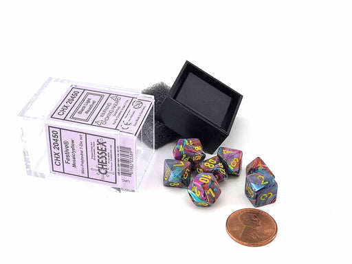 Polyhedral Mini 7-Die Set, Festive - Mosaic with Yellow Numbers