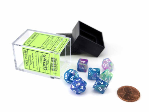 Polyhedral Mini 7-Die Set, Festive - Waterlily with White Numbers