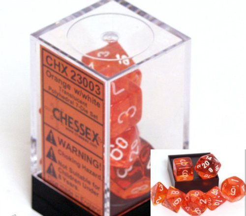 Polyhedral 7-Die Translucent Chessex Dice Set - Orange