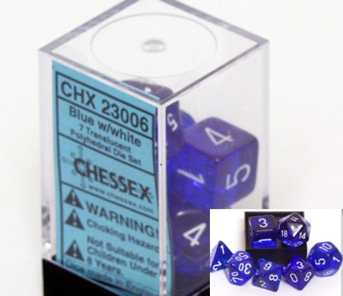 Polyhedral 7-Die Translucent Chessex Dice Set - Blue