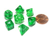 Polyhedral 7 Piece Dice Set Transparent Small 10mm Mini Die - Green with White