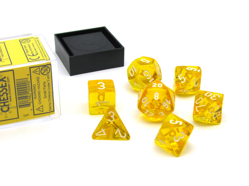 Polyhedral 7-Die Translucent Chessex Dice Set - Yellow with White Numbers
