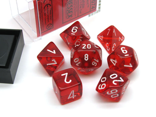Polyhedral 7-Die Translucent Chessex Dice Set - Red with White Numbers
