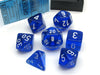 Polyhedral 7-Die Translucent Chessex Dice Set - Blue with White Numbers