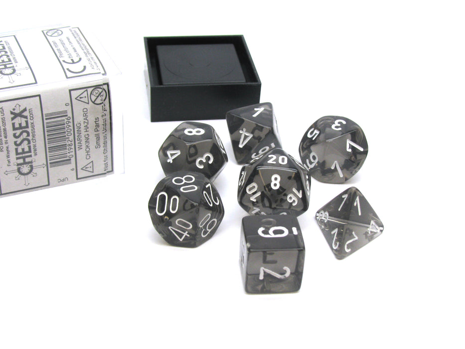 Polyhedral 7-Die Translucent Chessex Dice Set - Smoke with White Numbers