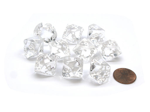 Translucent 16mm D10 (0-9) Chessex Dice, 10 Pieces - Clear with White Numbers