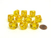 Translucent 16mm D10 (0-9) Chessex Dice, 10 Pieces - Yellow with White Numbers