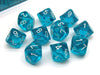 Pack of 10 Translucent Chessex 10-Sided D10 Dice - Teal with White Numbers