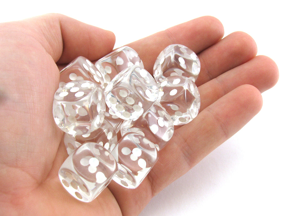 Translucent 16mm D6 Chessex Dice Block (12 Die) - Clear with White Pips
