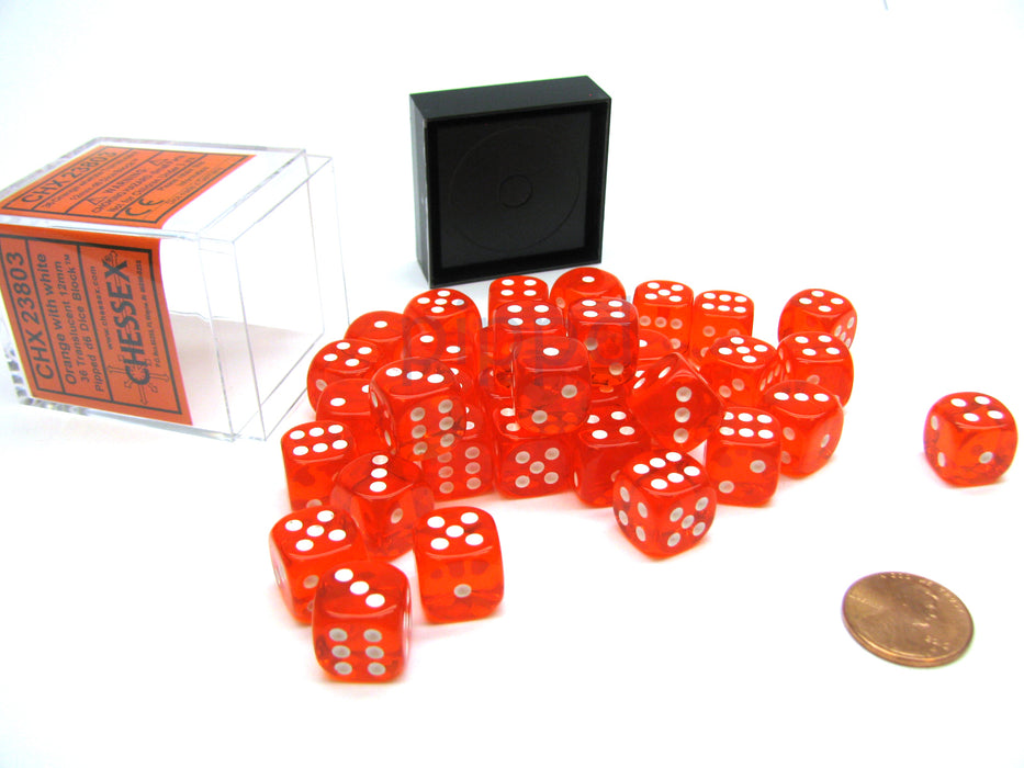 Translucent 12mm D6 Chessex Dice Block (36 Die) - Orange with White Pips