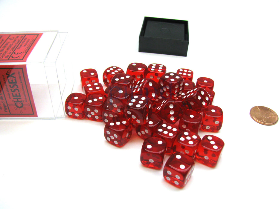 Translucent 12mm D6 Chessex Dice Block (36 Die) - Red with White Pips