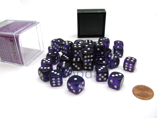 Translucent 12mm D6 Chessex Dice Block (36 Die) - Purple with White Pips