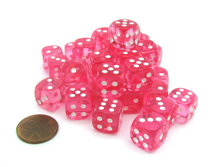 Translucent 12mm D6 Chessex Dice Block (36 Die) - Pink with White Pips