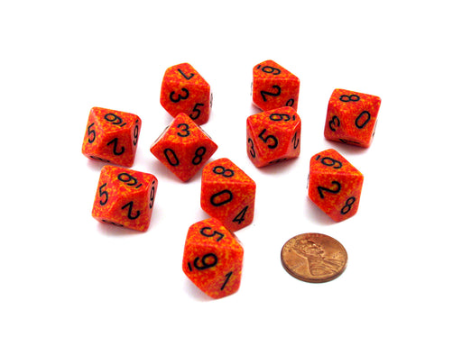 Set of 10 Chessex D10 Dice - Speckled Fire