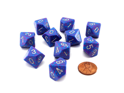 Set of 10 Chessex D10 Dice - Speckled Silver Tetra