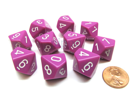 Pack Of 10 Chessex Opaque 10 Sided D10 Dice - Light Purple with White Numbers