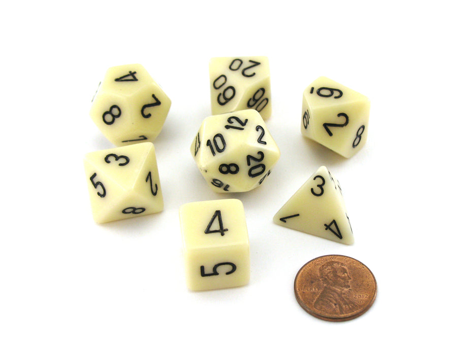 Polyhedral 7-Die Opaque Chessex Dice Set - Ivory with Black Numbers