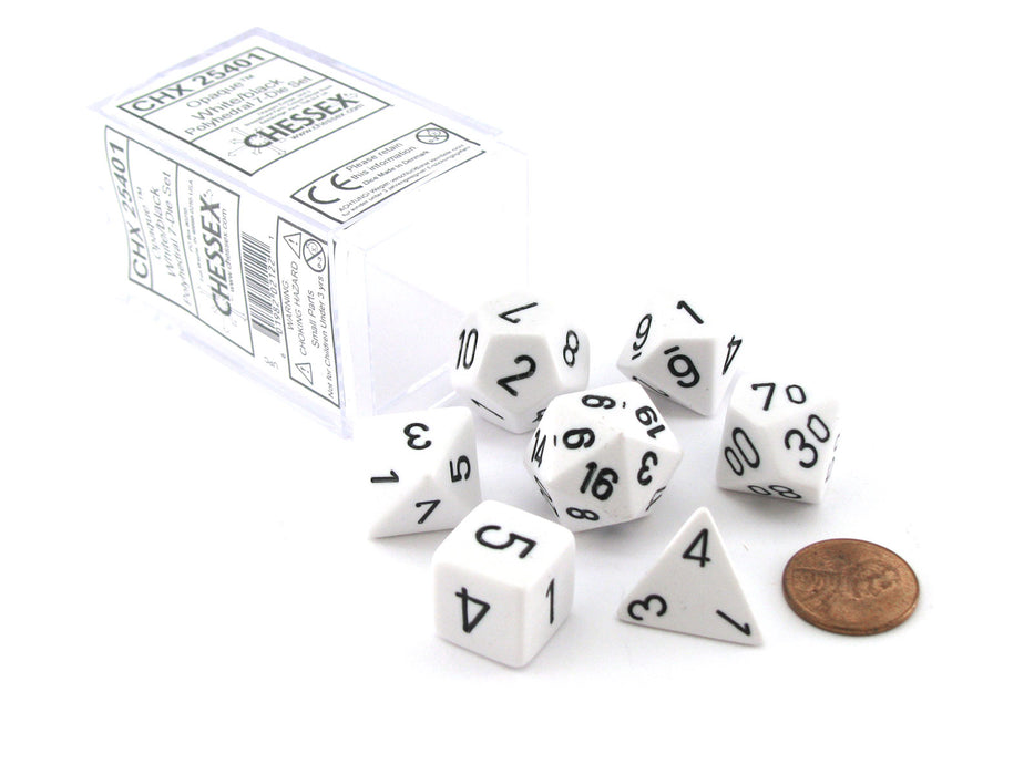 Polyhedral 7-Die Opaque Chessex Dice Set - White with Black Numbers
