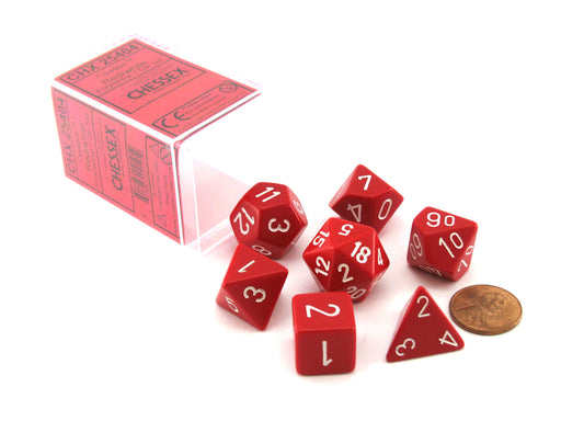 Polyhedral 7-Die Opaque Chessex Dice Set - Red with White Numbers