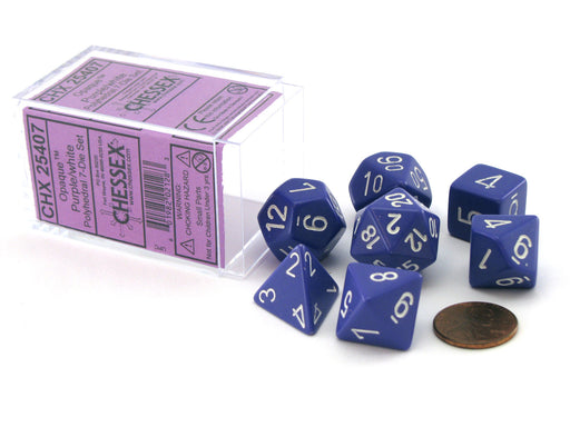 Polyhedral 7-Die Opaque Chessex Dice Set - Purple with White Numbers