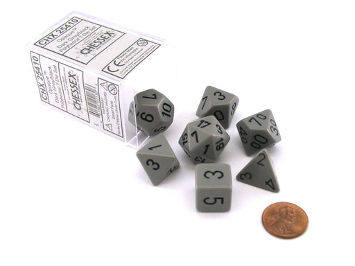 Polyhedral 7-Die Opaque Chessex Dice Set - Dark Gray with Black Numbers