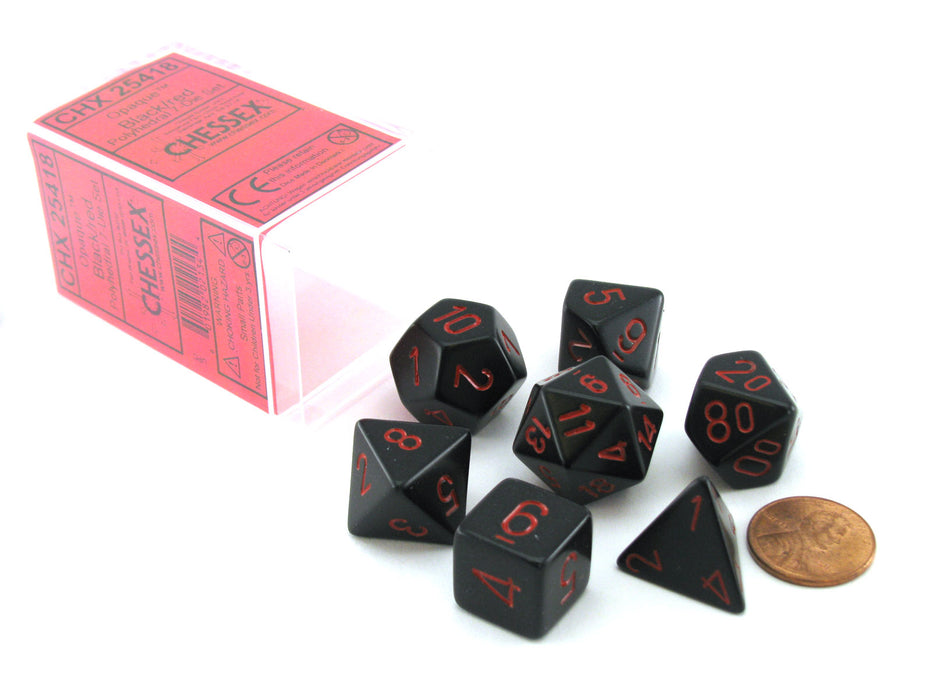 Polyhedral 7-Die Opaque Chessex Dice Set - Black with Red Numbers