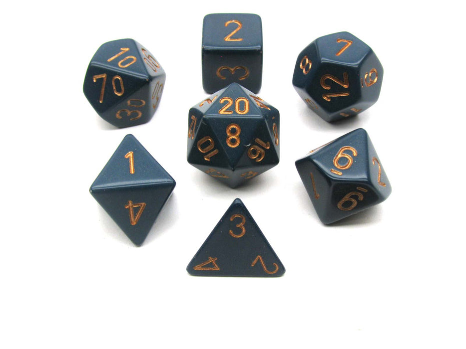 Polyhedral 7-Die Opaque Chessex Dice Set - Dusty Blue with Copper Numbers