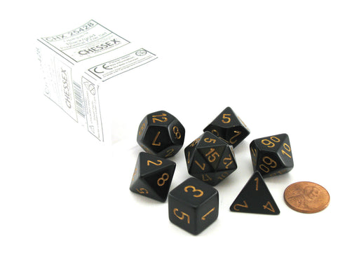 Polyhedral 7-Die Opaque Chessex Dice Set - Black with Gold Numbers